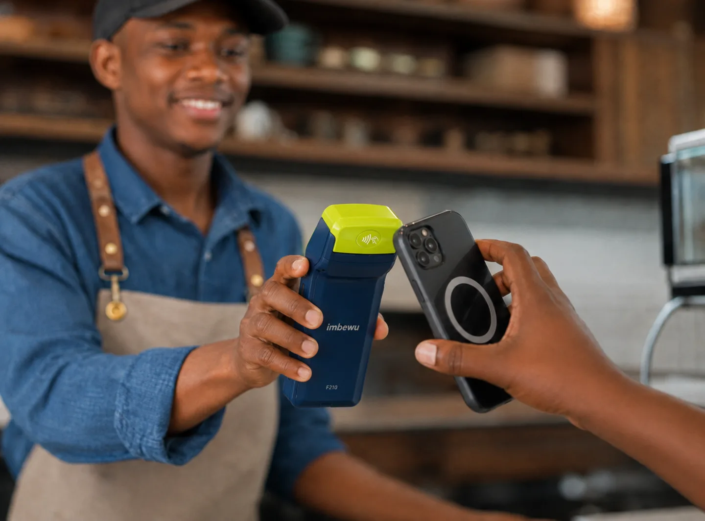 A payment being completed on an Imbewu terminal